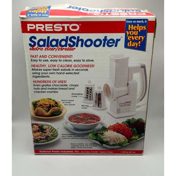 Vintage Presto Electric Salad Shooter White 02910 Slicer Complete In Box Tested - Picture 8 of 9